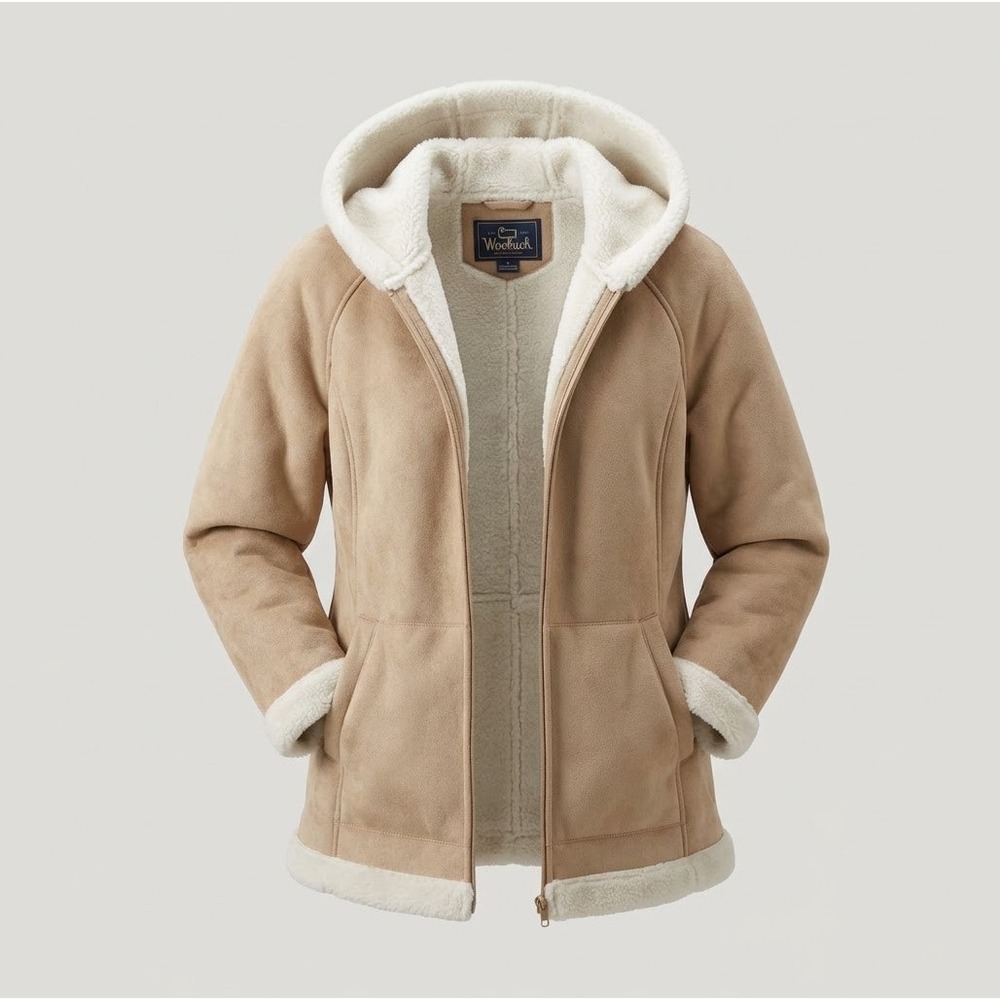 Mackintosh New England Faux Suede‎ Shearling Hooded Jacket M Neutral Cozycore
